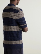 Orlebar Brown - Fabien Striped Crocheted Cotton and Linen-Blend Shirt - Blue