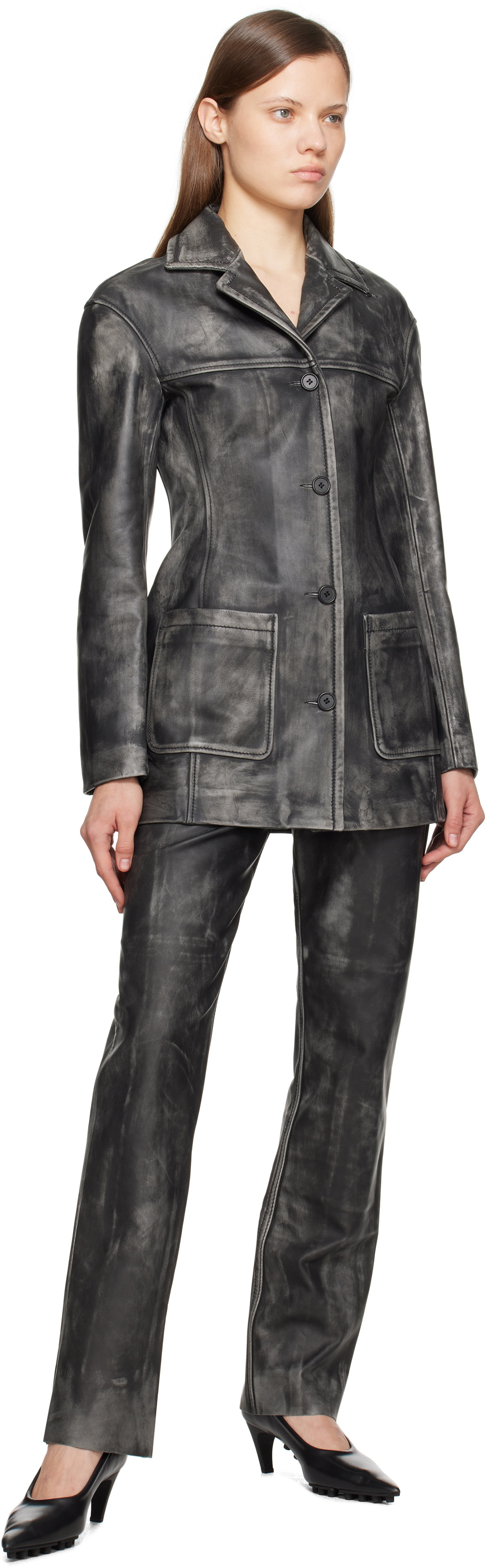 Marni Black Logo Embroidery Leather Jacket