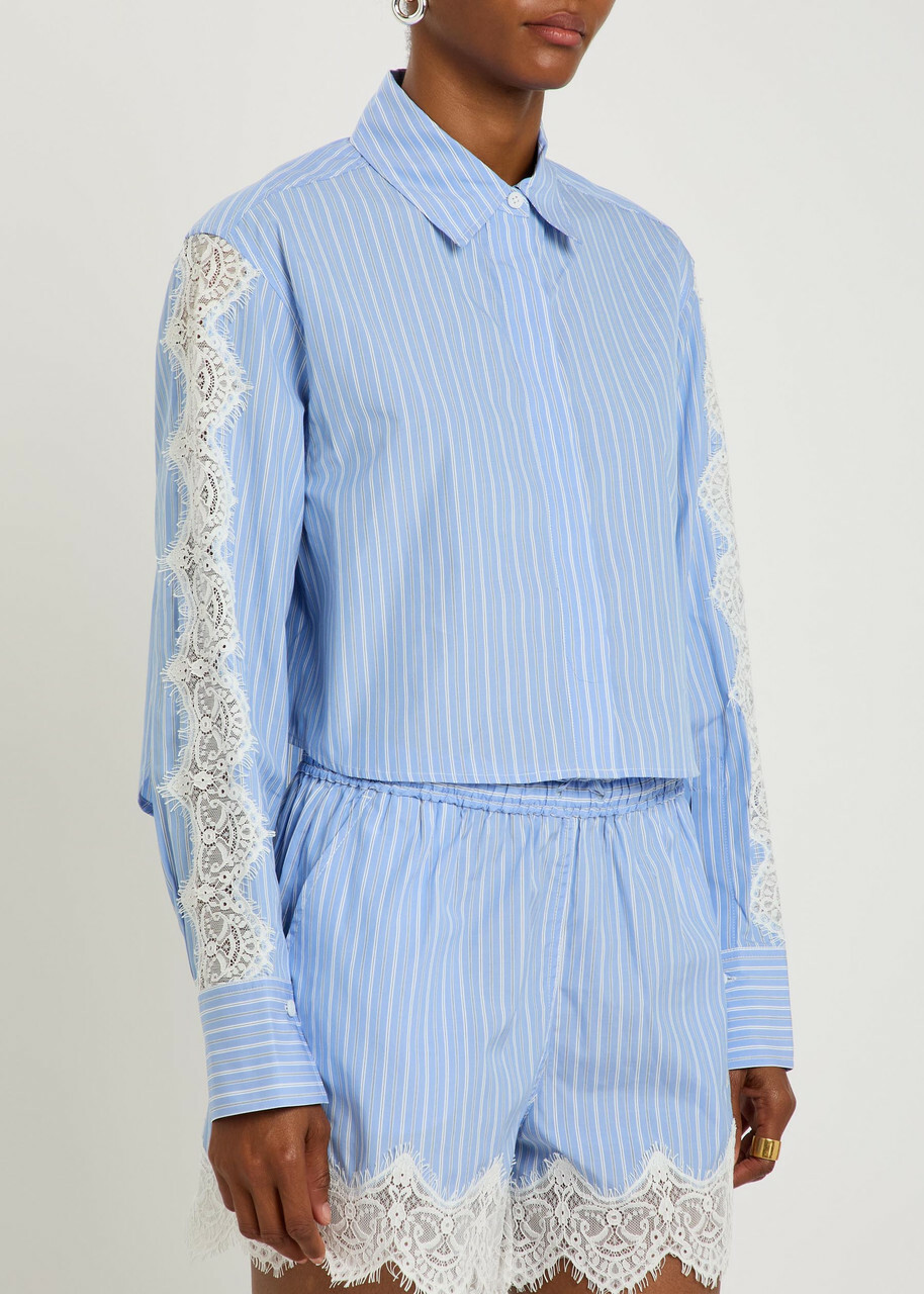 Simkhai Renata Lace-trim Cotton-poplin Shirt Blue