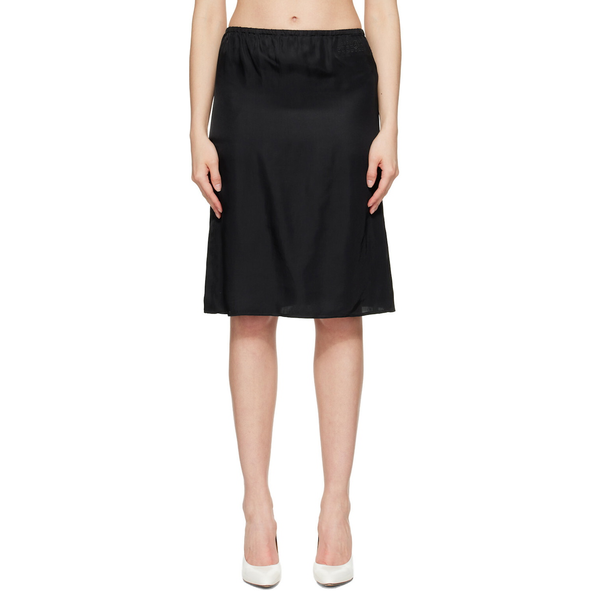 MM6 Maison Margiela Black Satin Midi Skirt