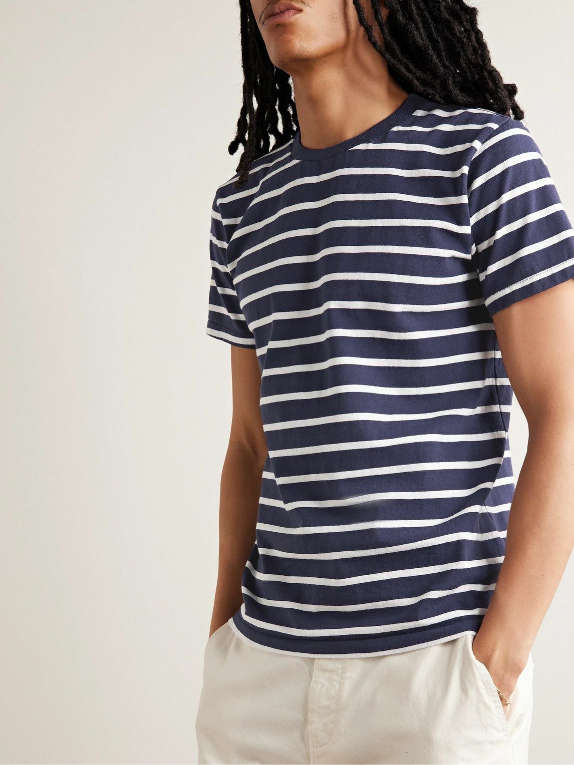 Velva Sheen SlimFit Striped CottonJersey TShirt Blue Velva Sheen
