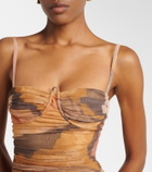 SIR Draped printed mesh maxi dress
