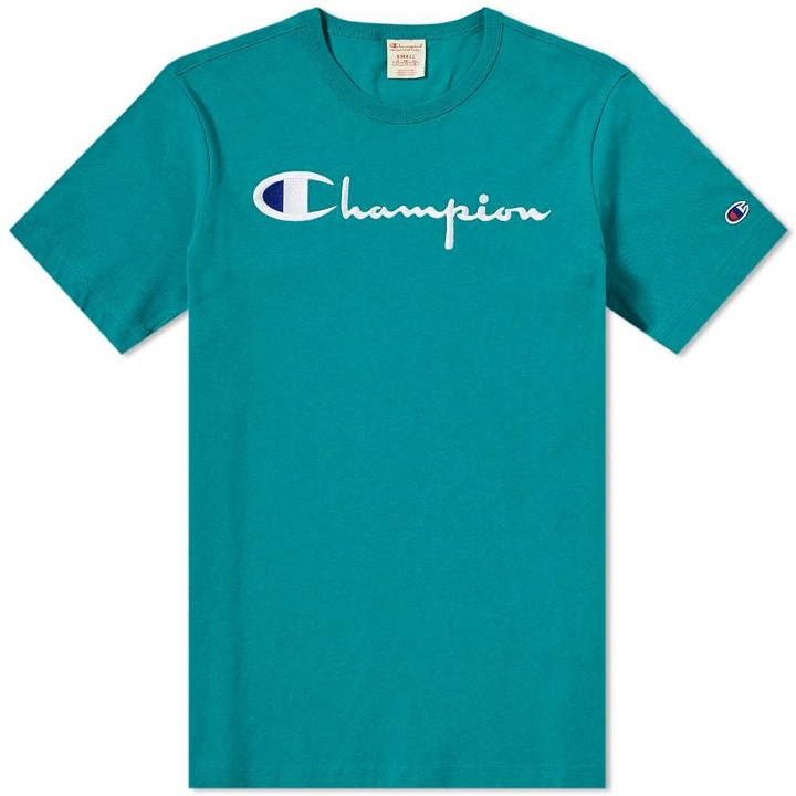 Photo: Champion Reverse Weave Script Logo Tee