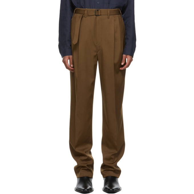 Lemaire Brown Wool Belted Pleat Trousers Lemaire