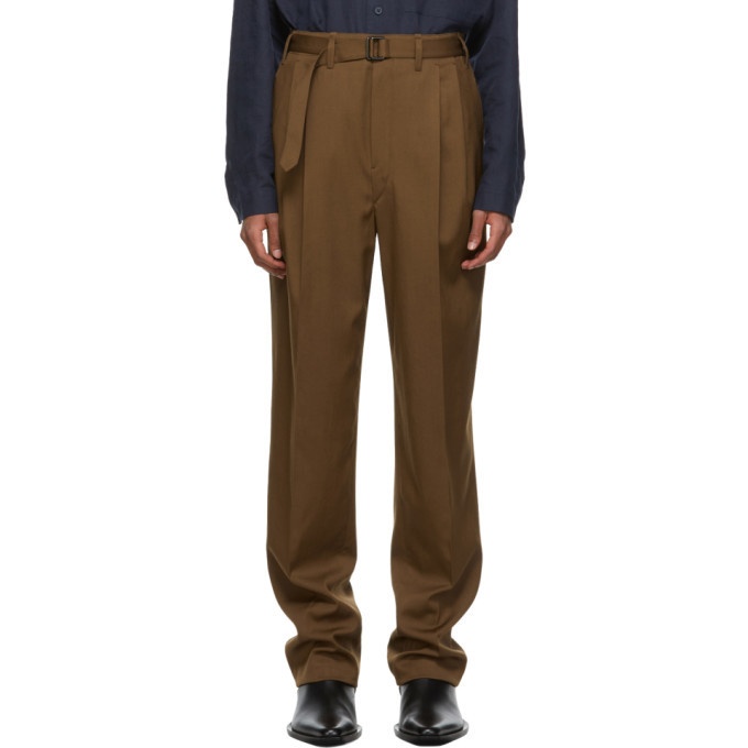 Photo: Lemaire Brown Wool Belted Pleat Trousers