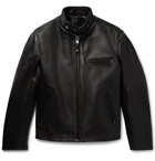 Schott - Faux Fur-Lined Leather Café Racer Jacket - Black