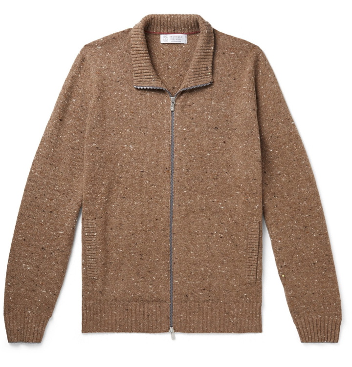 Photo: Brunello Cucinelli - Donegal Virgin Wool-Blend Zip-Up Sweater - Brown