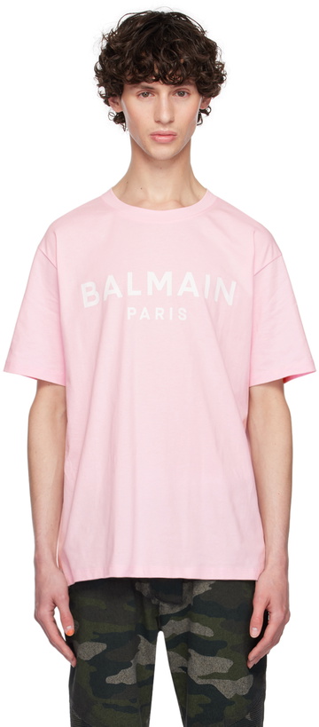 Photo: Balmain Pink Printed Logo T-Shirt