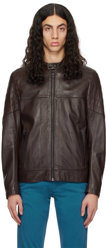 Photo: BOSS Brown Joset Leather Jacket