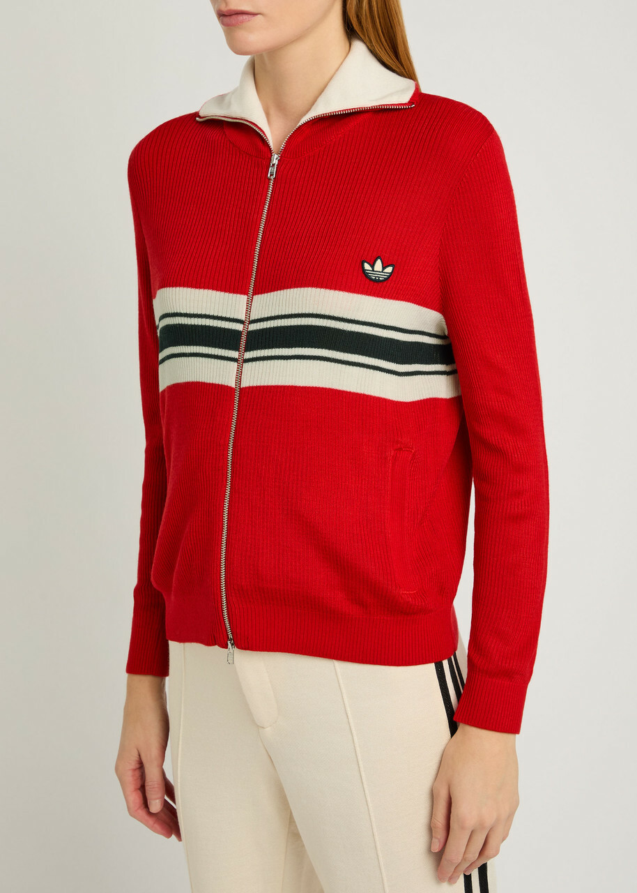 Adidas X Wales Bonner Stripe-intarsia Knit Cardigan Red