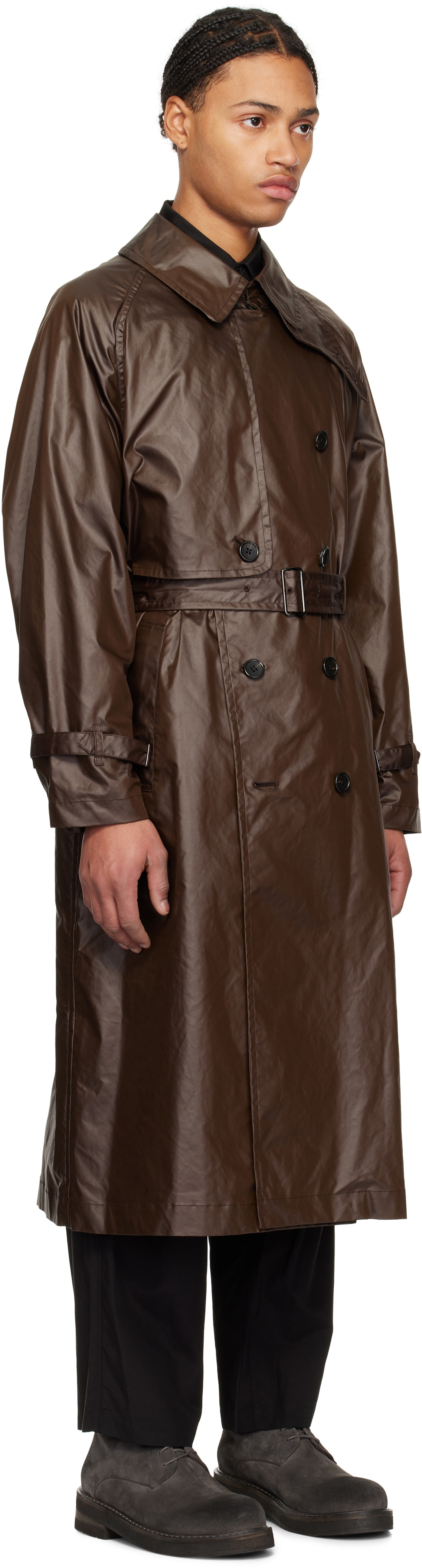 YOKE Brown Leather-Like Trench Coat YOKE