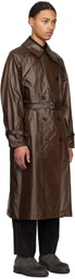 YOKE Brown Leather-Like Trench Coat