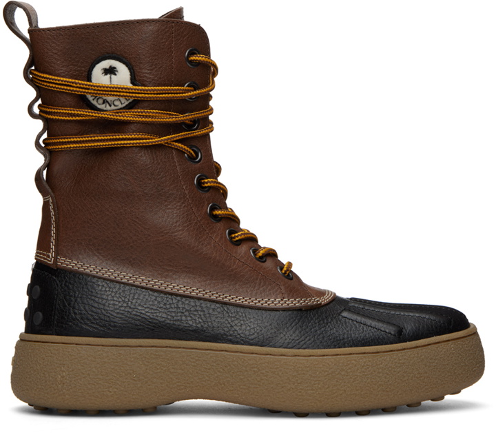 Photo: Moncler Genius 8 Moncler Palm Angels Brown & Black Winter Gommino Boots