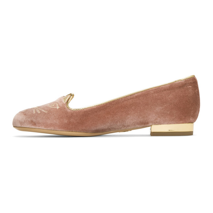 Charlotte Olympia SSENSE Exclusive Pink Velvet Kitty Slippers