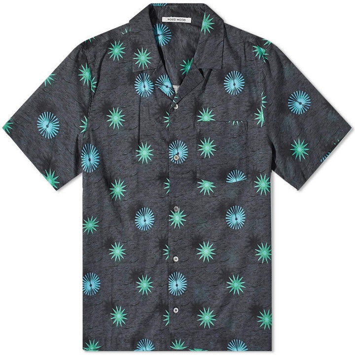 Photo: Wood Wood Men's Short Sleeve Brandon Abstract Shirt in Navy All Over Print