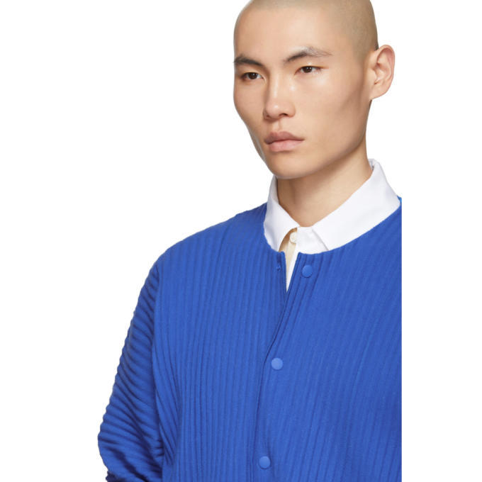 Homme Plisse Issey Miyake Blue Cotton Surface Pleated Cardigan