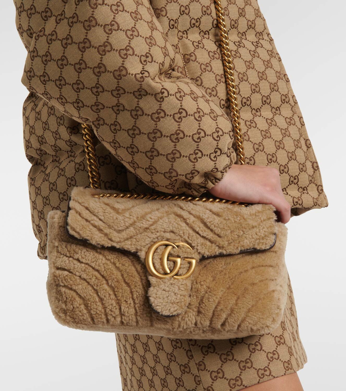 Gucci GG Marmont Small shearling shoulder bag Gucci