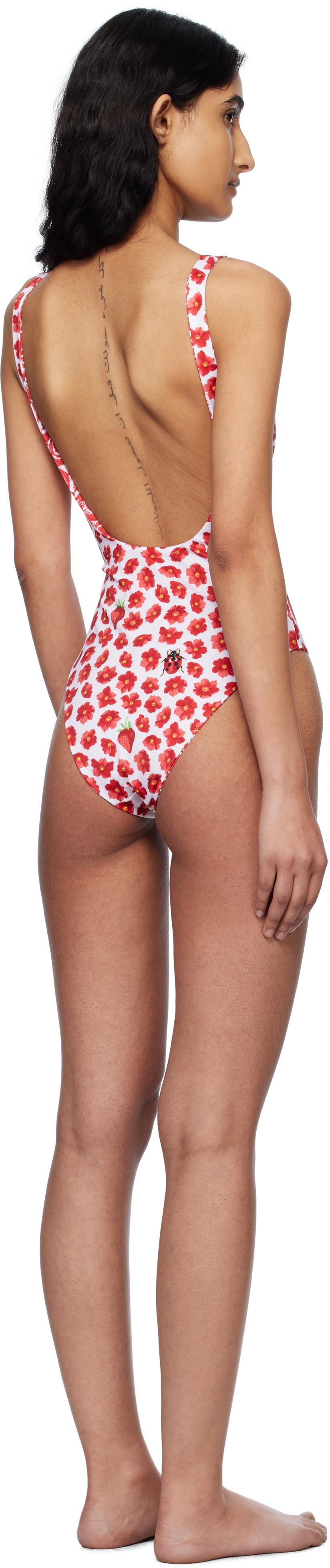 Versace Underwear White & Red Strawberry Garden One-Piece Swimsuit