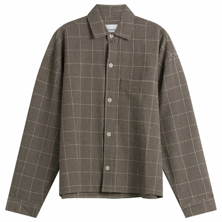 Photo: MKI Men's Seersucker Check Box Dress Shirt in Brown