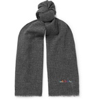 Paul Smith - Logo-Embroidered Fringed Mélange Wool-Blend Scarf - Gray