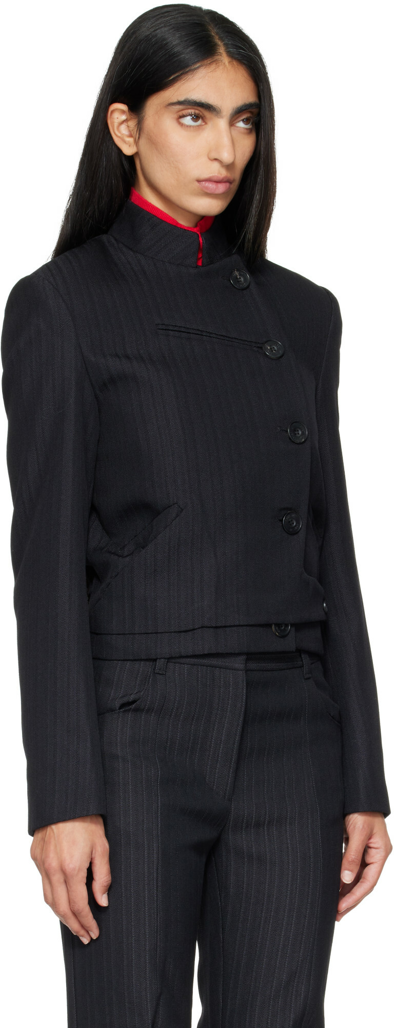 OPEN YY Black Stripe Double-Breasted Blazer