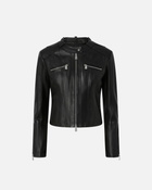 Pinko Nappa Leather Biker Jacket With Vertical Stitching Limo Black