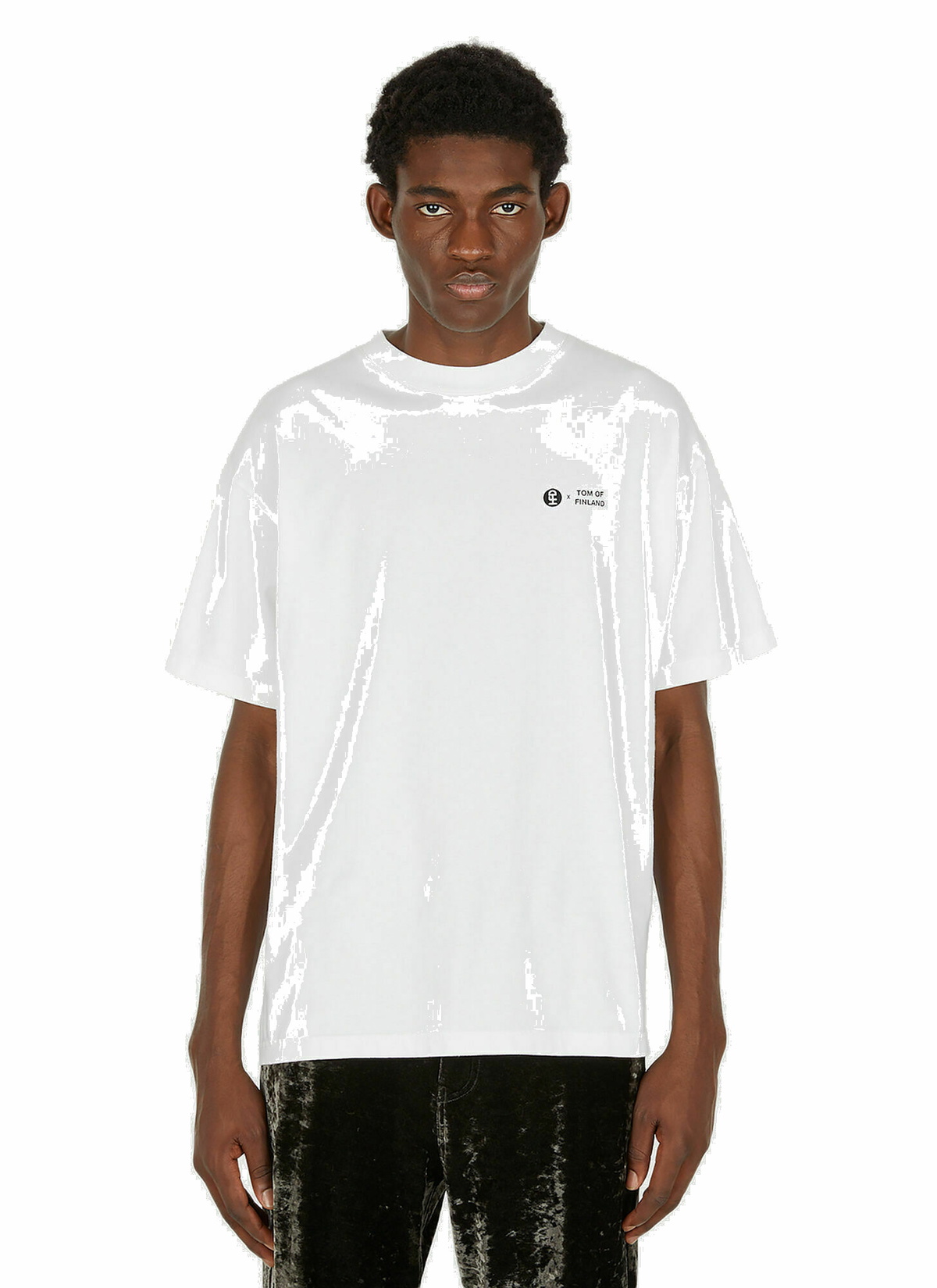 x Tom of Finland Logo Print T-Shirt in White Honey Fucking Dijon