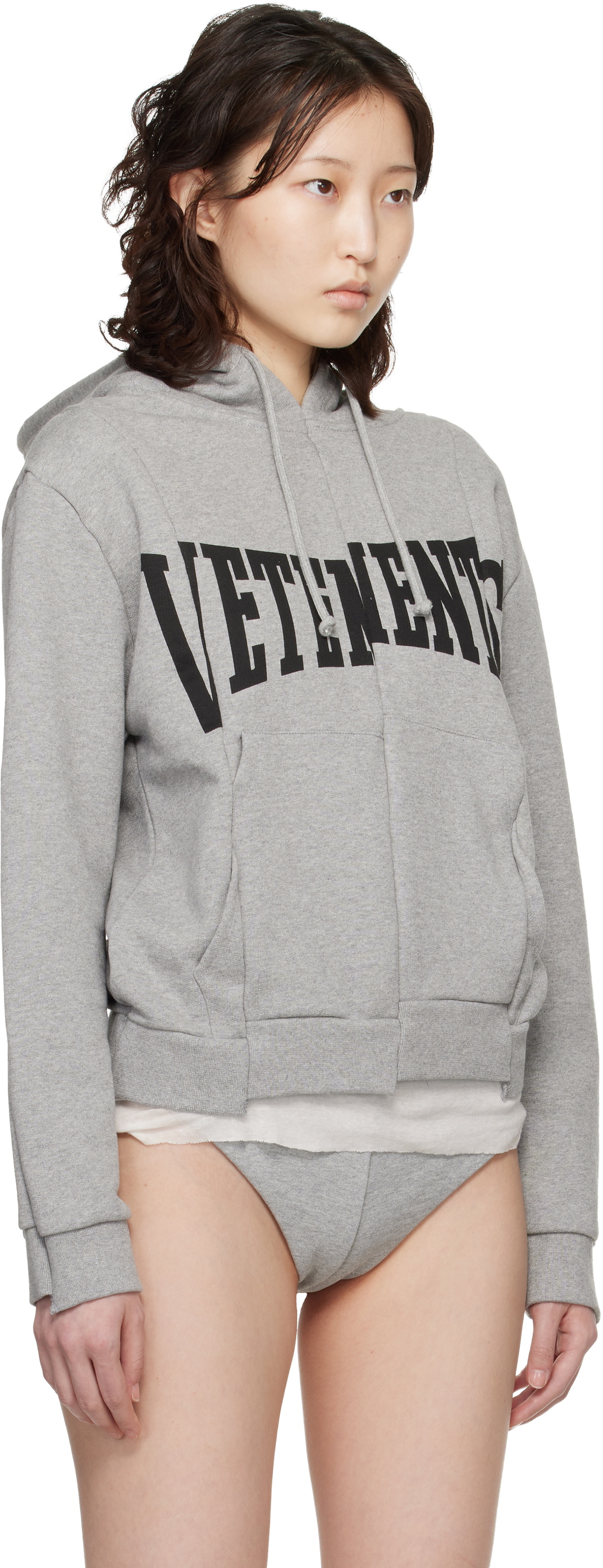 VETEMENTS Gray Cut Up Logo Fitted Hoodie