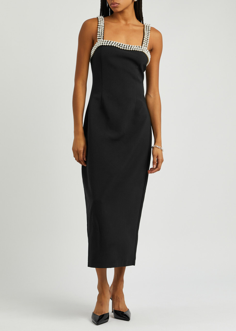 Odd Muse Ultimate Muse Embellished Stretch-crepe Midi Dress Square-neck, Black UK12 / M