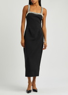 Odd Muse Ultimate Muse Embellished Stretch-crepe Midi Dress Square-neck, Black UK12 / M