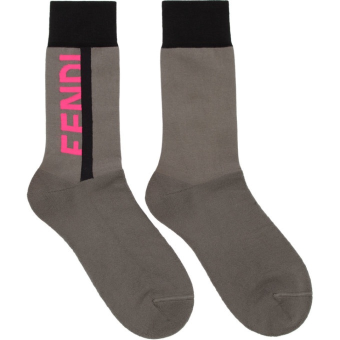 Photo: Fendi Grey and Pink Logo Socks