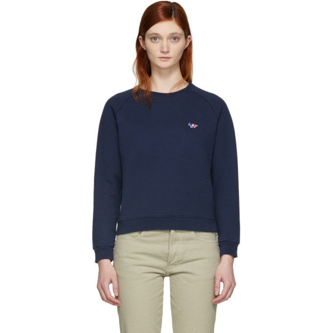 Maison Kitsune Navy Tricolor Fox Patch Sweatshirt Maison Kitsune