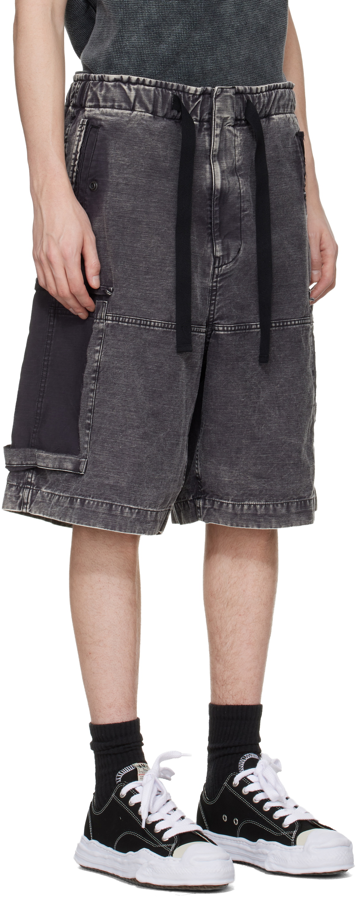 Maison MIHARA YASUHIRO Black Cotton Satin Cargo Shorts