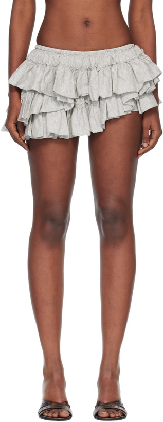 Photo: Dries Van Noten Gray Ruffled Micro Shorts