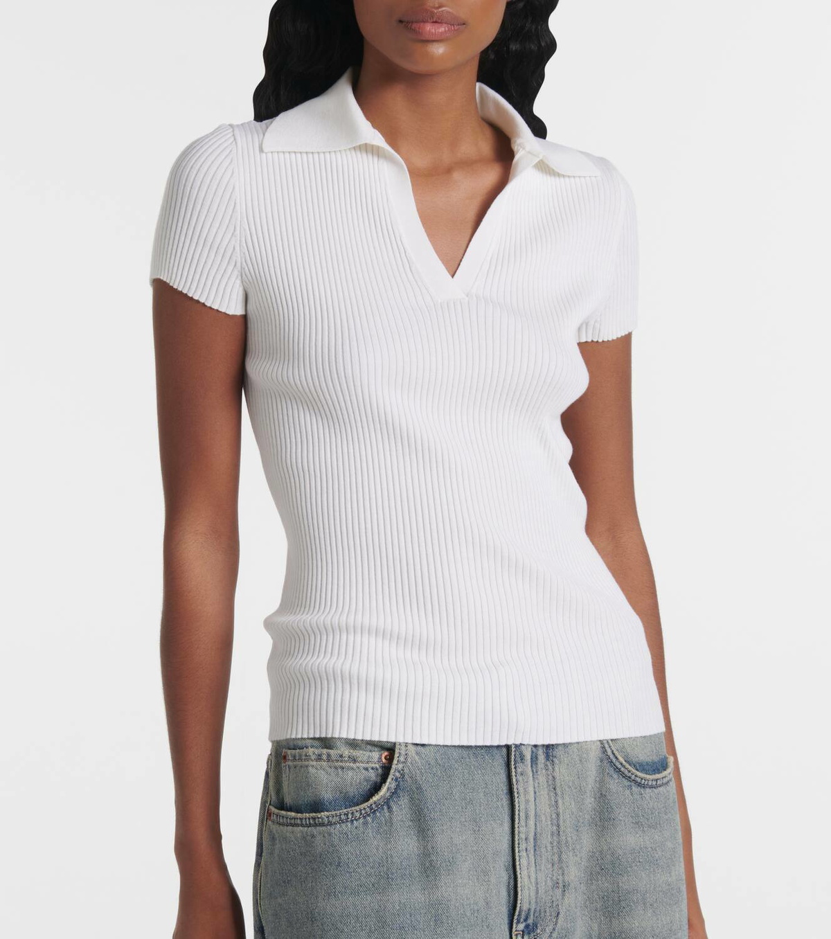 Balenciaga Ribbed-knit wool-blend polo sweater