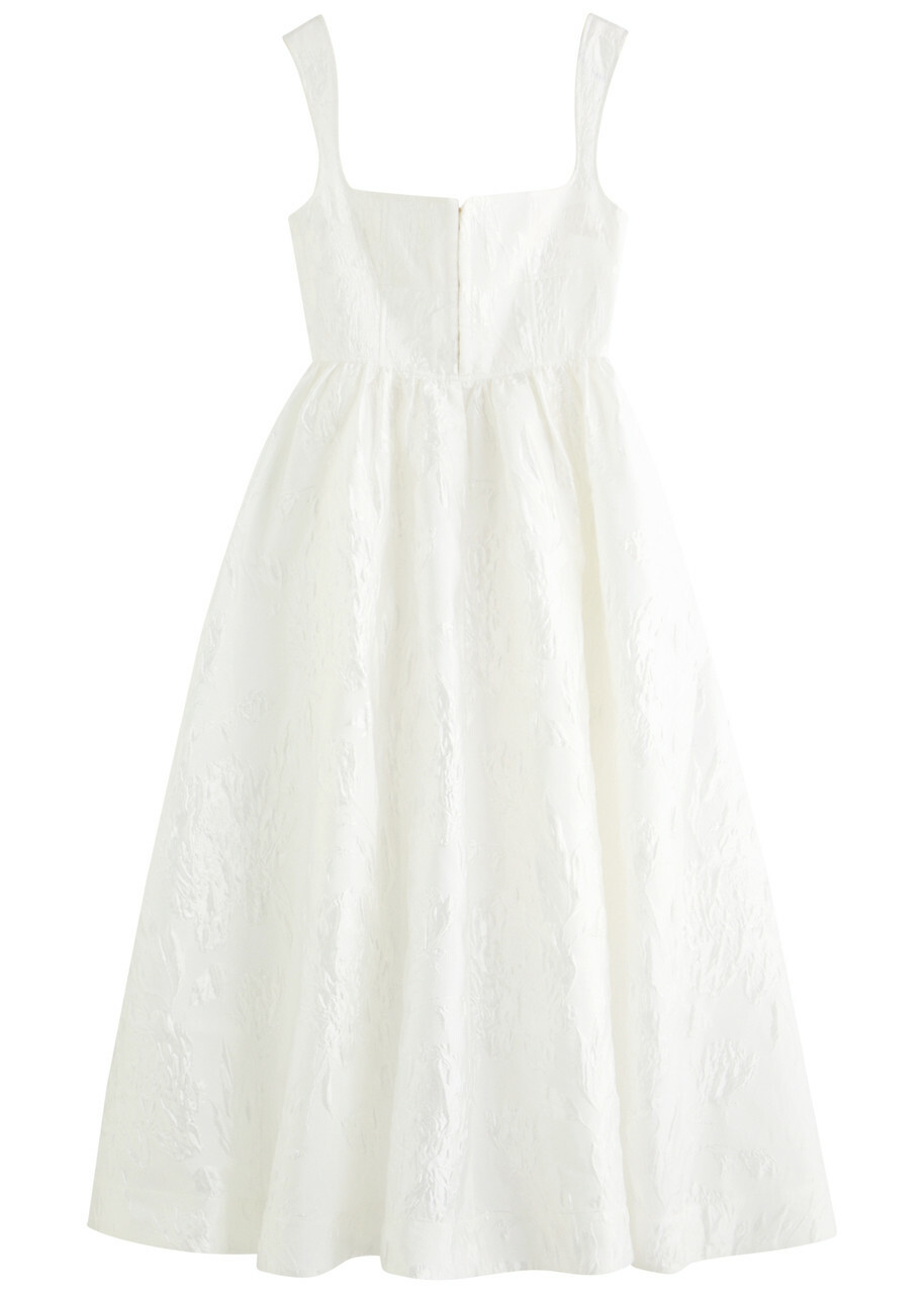 Clea Anton Floral-jacquard Twill Midi Dress White