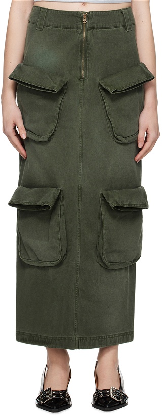 Photo: OPEN YY Green Cargo Denim Maxi Skirt