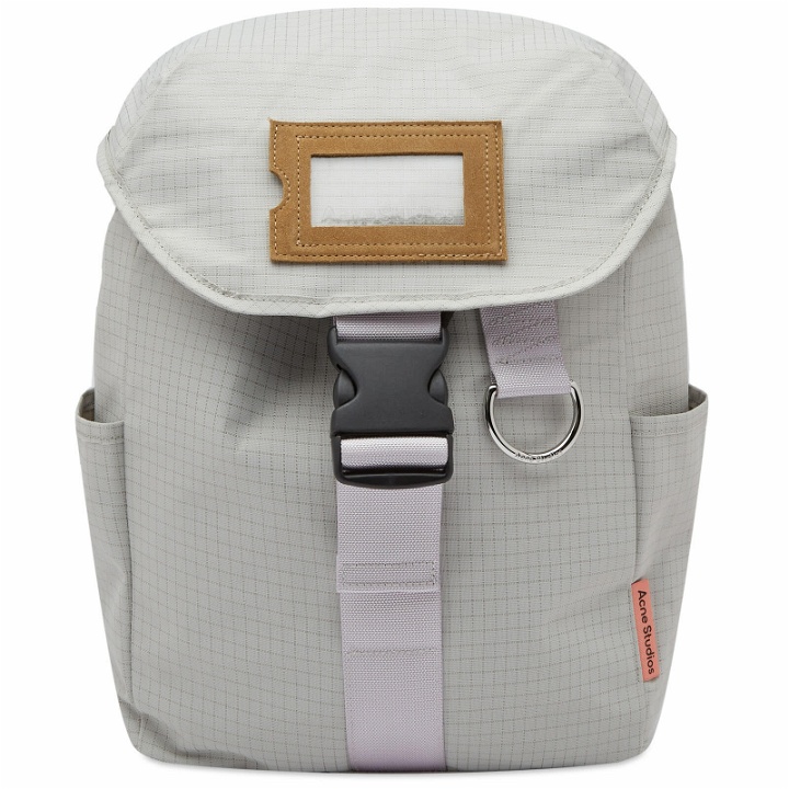 Photo: Acne Studios Men's Post Ripstop Suede Backpack in Cold Beige/Lilac Purple