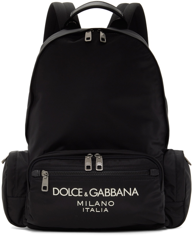 Photo: Dolce&Gabbana Black Nylon Rubberized Logo Backpack