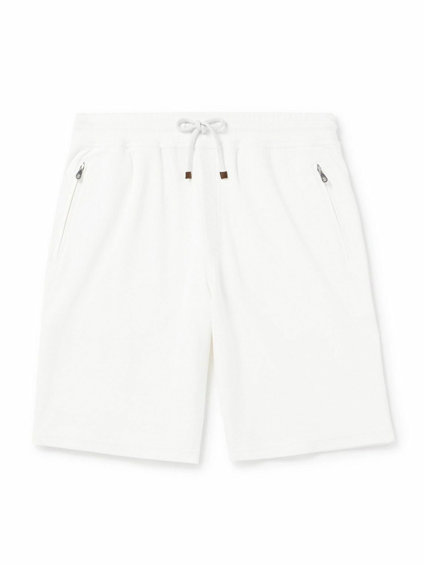 Photo: Brunello Cucinelli - Straight-Leg Cotton-Blend Jersey Drawstring Shorts - White