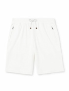 Brunello Cucinelli - Straight-Leg Cotton-Blend Jersey Drawstring Shorts - White