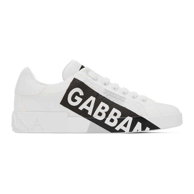 Photo: Dolce and Gabbana White Nylon Portofino Sneakers