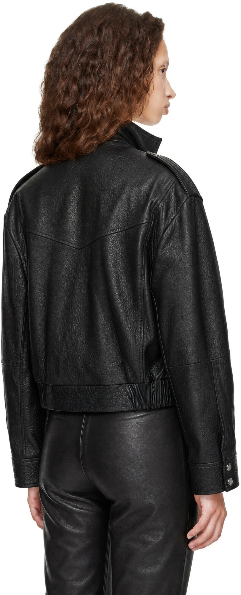 BOSS Black Stand Collar Grained Leather Jacket