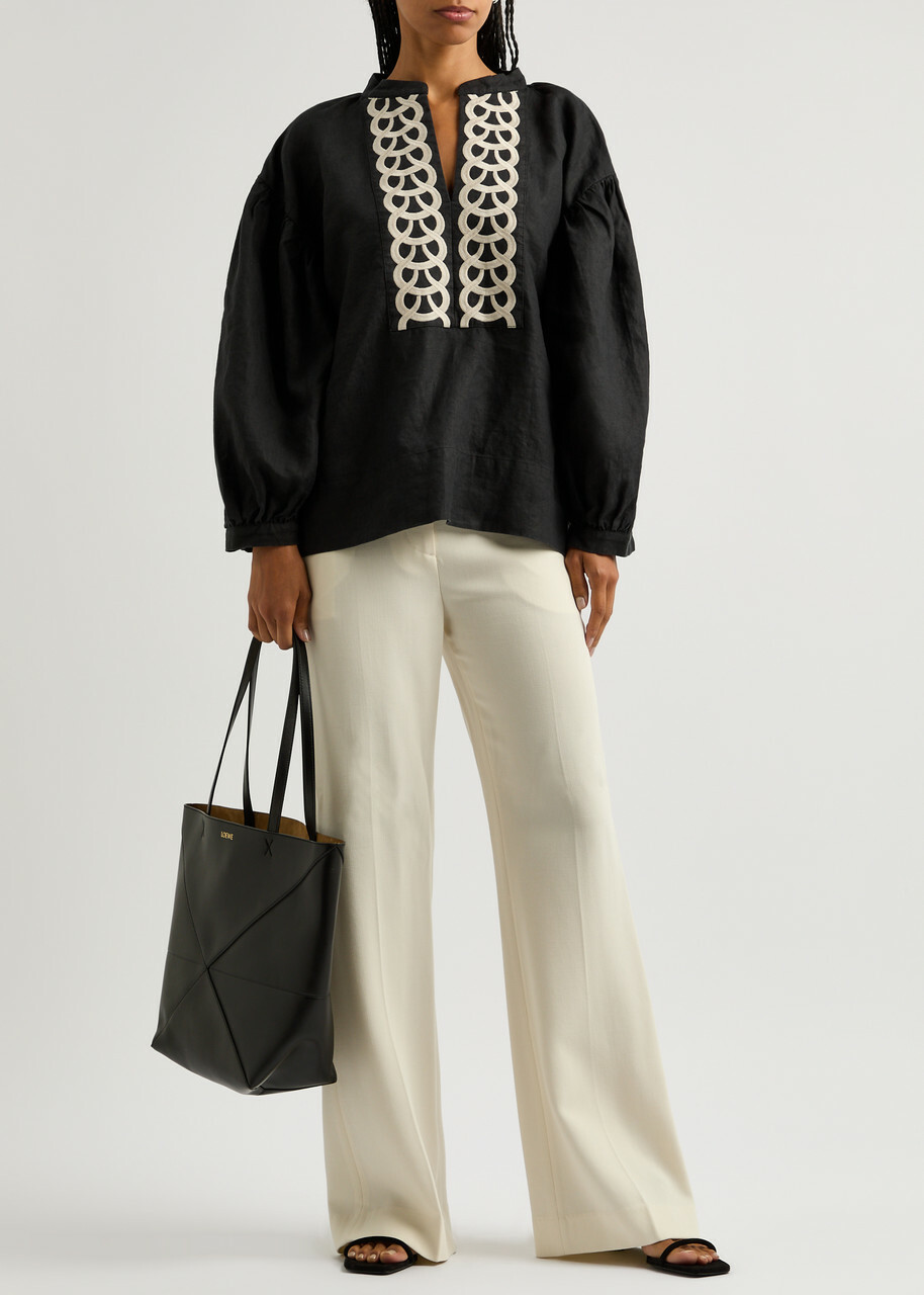 BY Malene Birger Cadmus Embroidered Linen Blouse Black