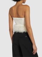 BLUMARINE Sable Strapless Top with feathers