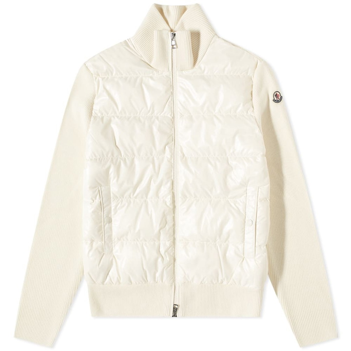Photo: Moncler Men's Knit Down Funnel Neck Cardigan in White