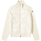 Moncler Men's Knit Down Funnel Neck Cardigan in White