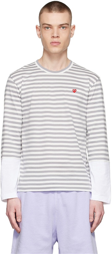 Photo: COMME des GARÇONS PLAY Grey Cotton Long Sleeve T-Shirt