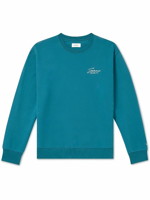 Photo: Saturdays NYC - Bowery Signature Logo-Print Cotton-Jersey Sweatshirt - Blue