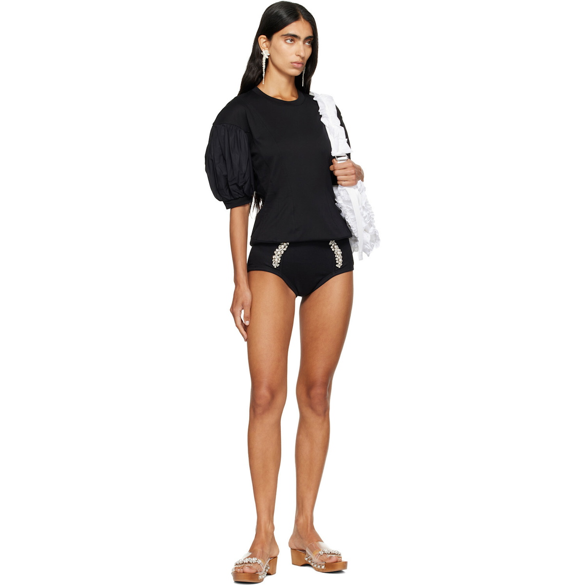 Simone Rocha Black Puff Sleeve Sculpted Contrast T-shirt